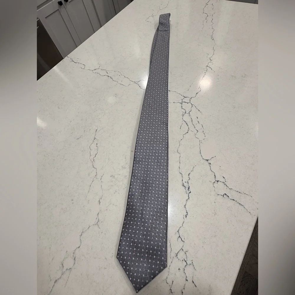 Michael Kors Charcoal Tie with Pink Dot Grid